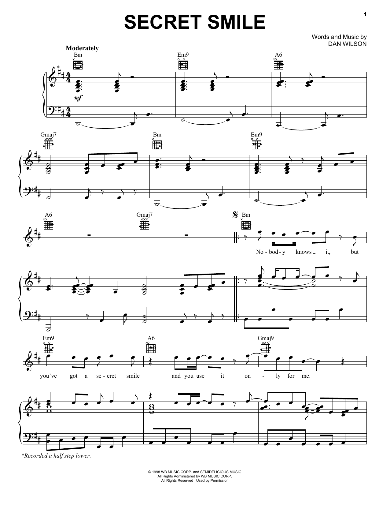 Semisonic Secret Smile Sheet Music