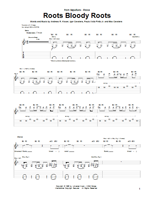 Sepultura Roots Bloody Roots Sheet Music