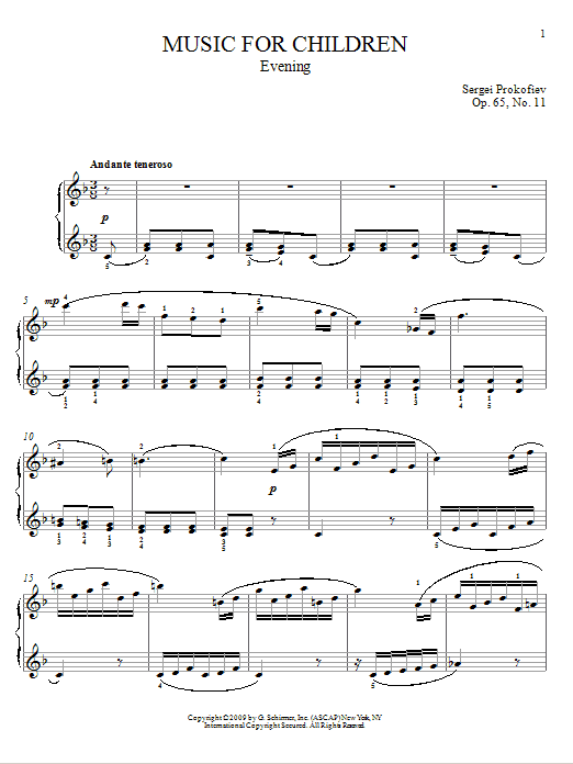 Sergei Prokofiev Evening Sheet Music