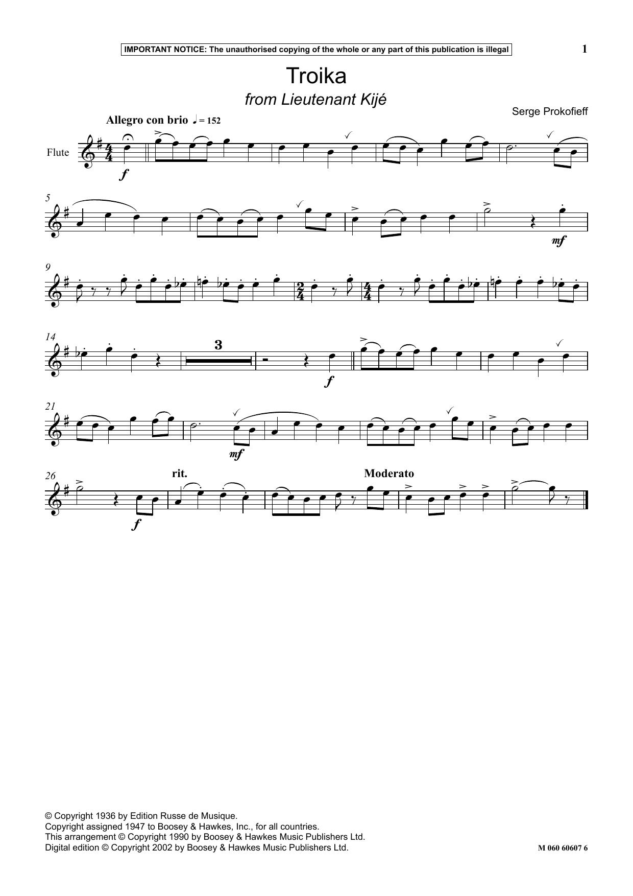 Sergei Prokofiev Troika (from Lieutenant Kije) Sheet Music