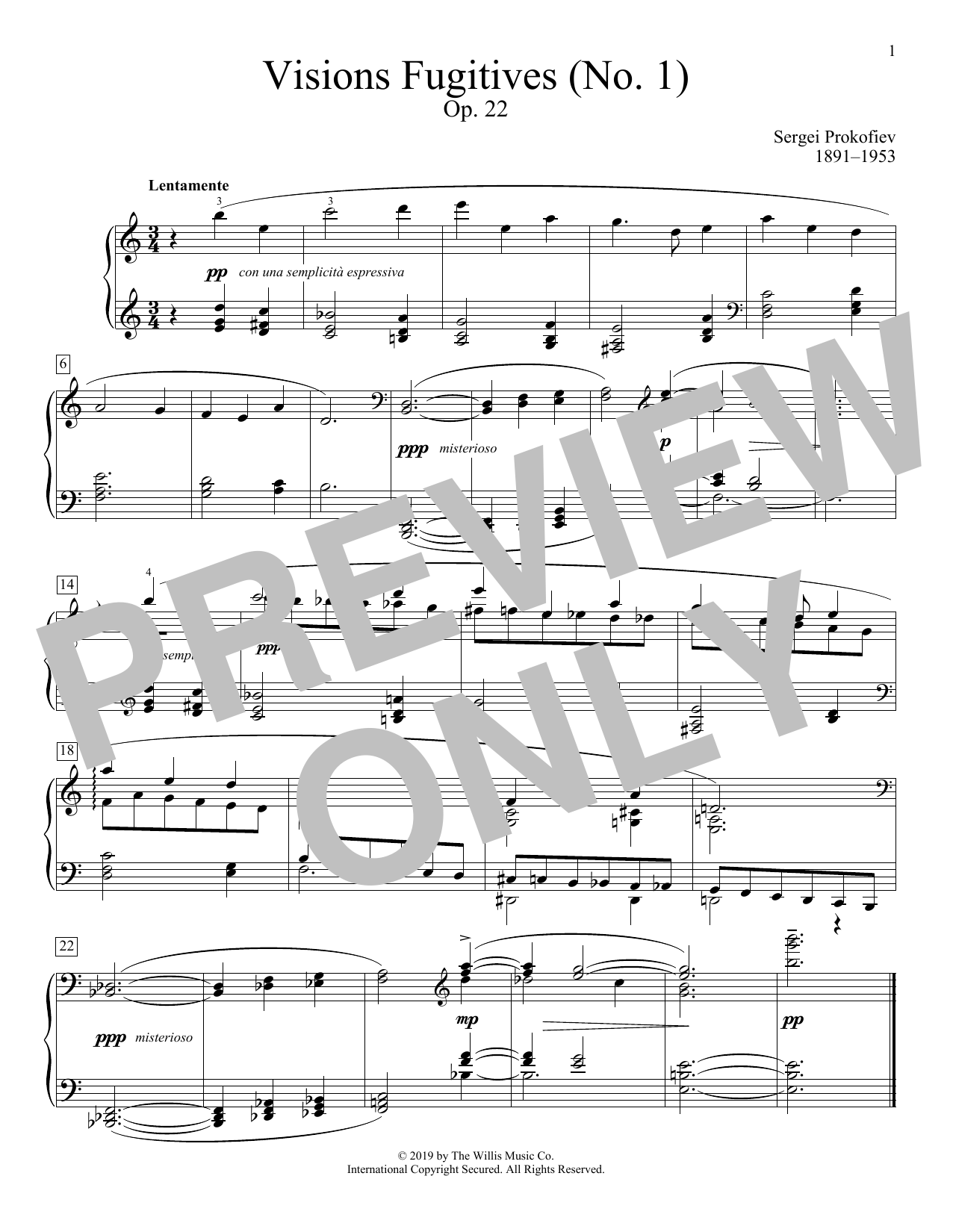 Sergei Prokofiev Visions Fugitives, Opus 22, No. 1 Sheet Music