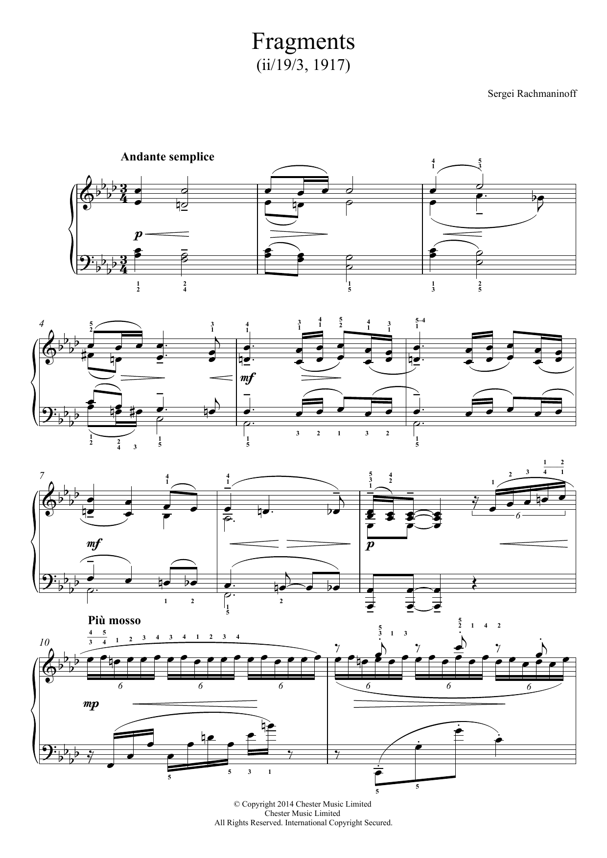 Sergei Rachmaninoff Fragments (1917) Sheet Music