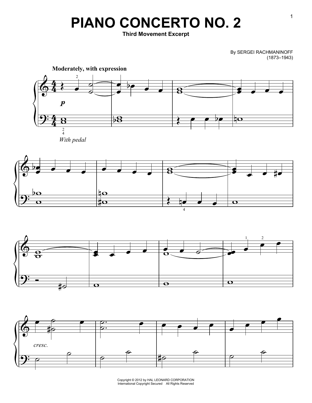 Sergei Rachmaninoff Piano Concerto No. 2, Third Movement Excerpt Sheet Music