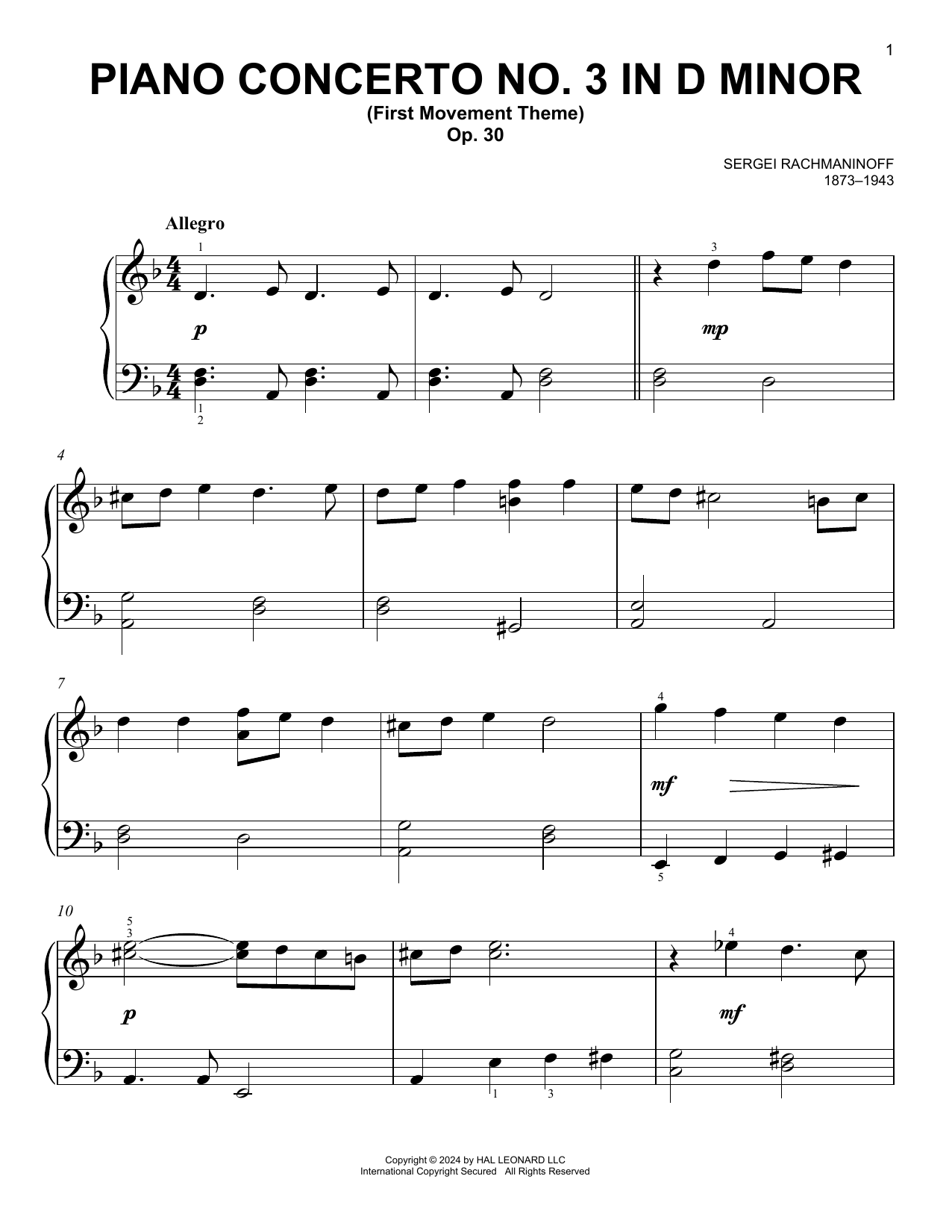 Sergei Rachmaninoff Piano Concerto No. 3 In D Minor, Op. 30 Sheet Music
