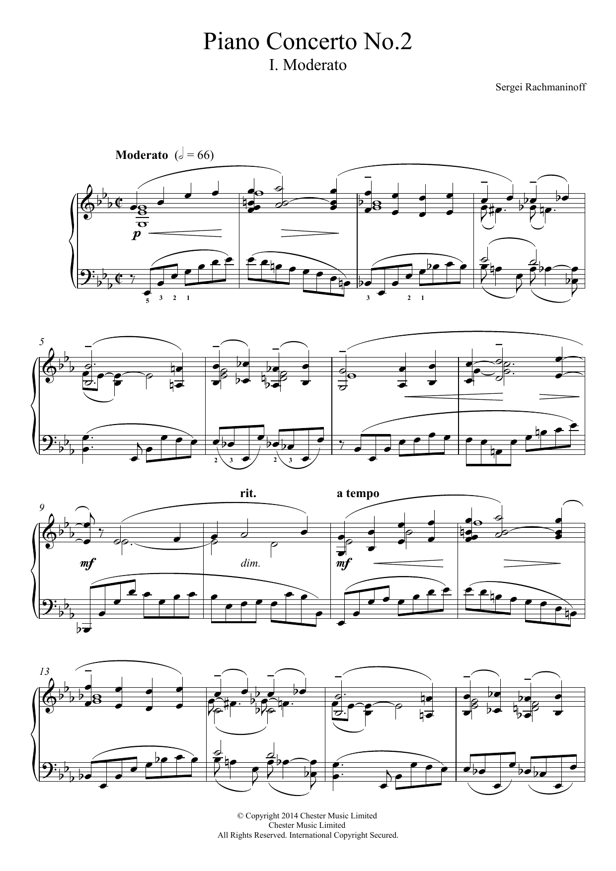 Sergei Rachmaninoff Piano Concerto No.2 - 1st Movement Sheet Music