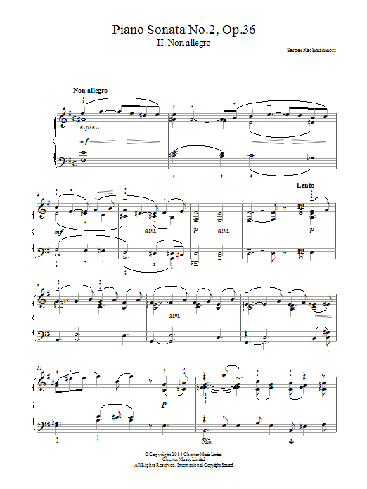 Sergei Rachmaninoff Piano Sonata No. 2, Op. 36 - 2nd Movement Sheet Music