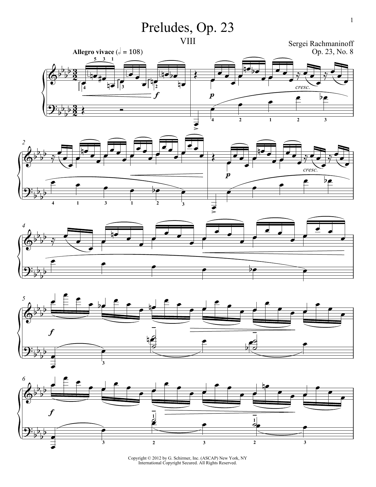 Sergei Rachmaninoff Prelude In A-Flat Major, Op. 23, No. 8 Sheet Music