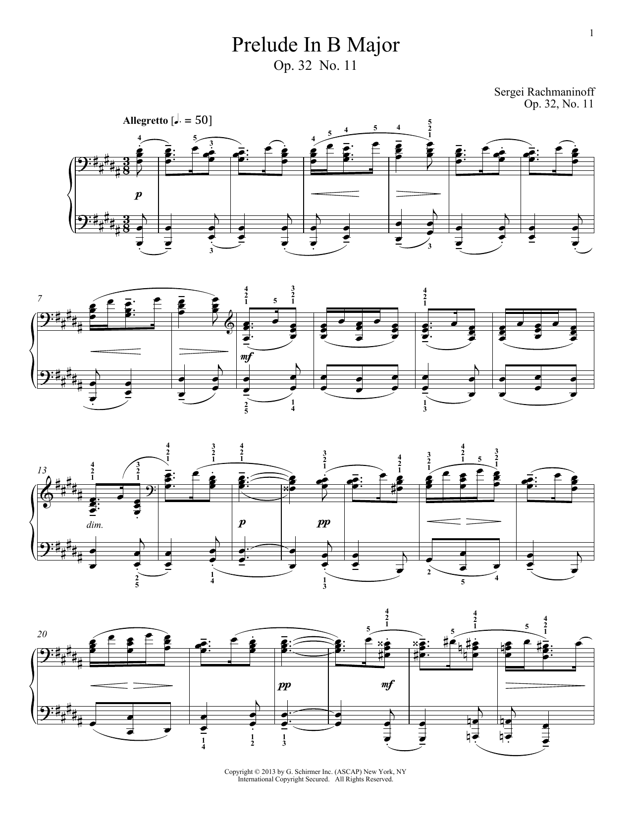 Sergei Rachmaninoff Prelude In B Major, Op. 32, No. 11 Sheet Music