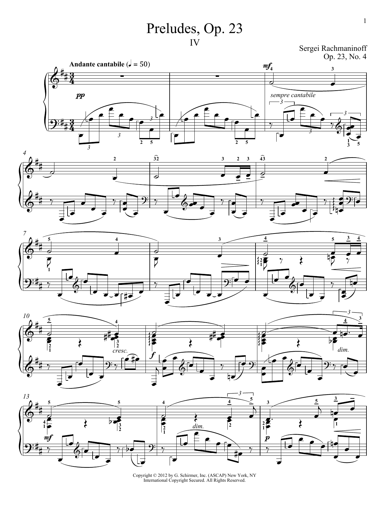 Sergei Rachmaninoff Prelude In D Major, Op. 23, No. 4 Sheet Music