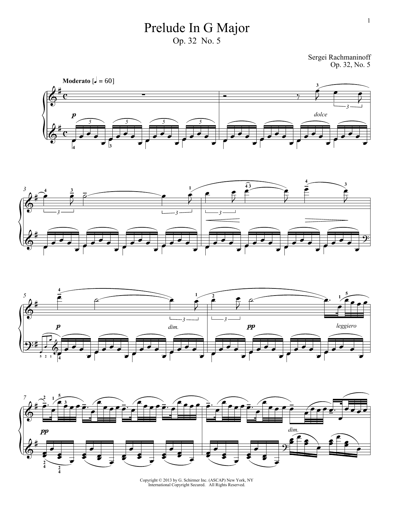 Sergei Rachmaninoff Prelude In G Major, Op. 32, No. 5 Sheet Music