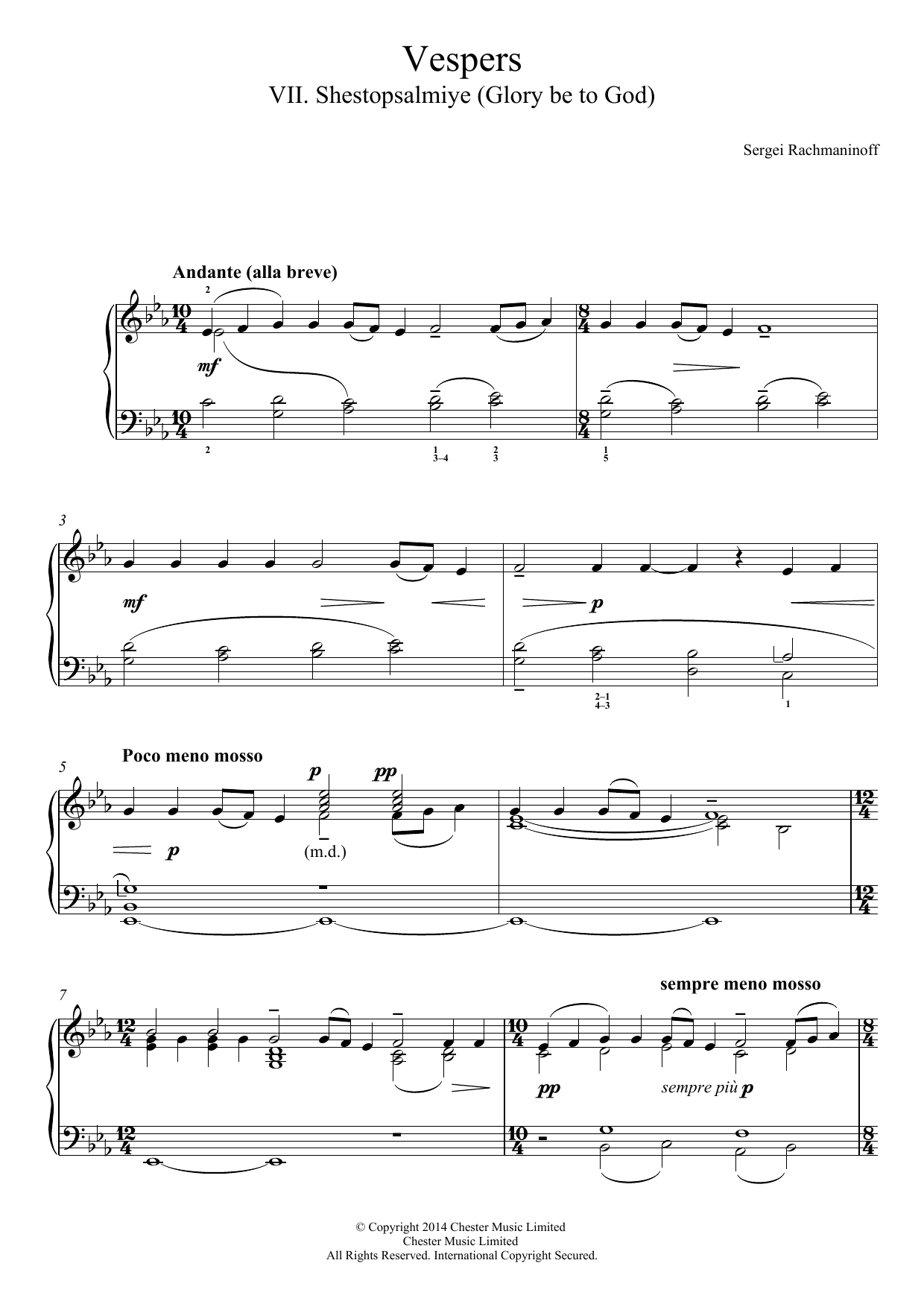 Sergei Rachmaninoff Vespers (All-Night Vigil) Op.37, No.7 Shestopsalmiye (Glory be to God) Sheet Music