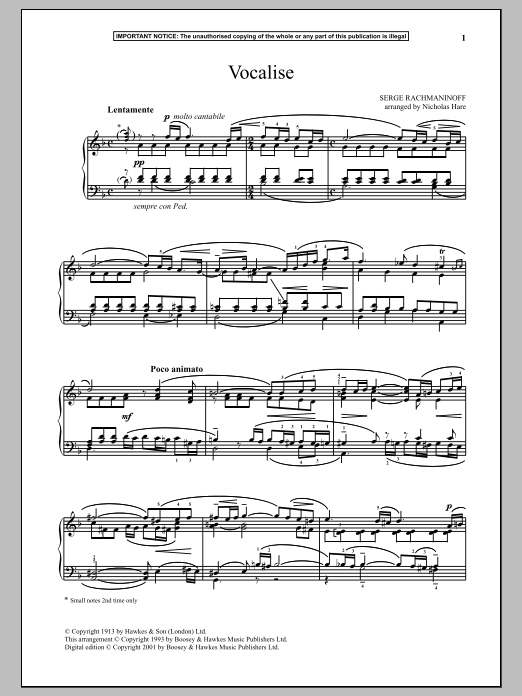 Sergei Rachmaninoff Vocalise, Op. 24, No. 14 Sheet Music
