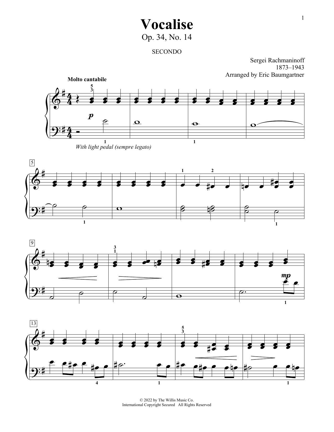 Sergei Rachmaninoff Vocalise, Op. 34, No. 14 (arr. Eric Baumgartner) Sheet Music