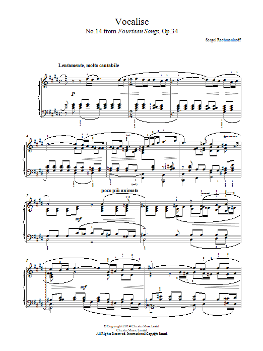 Sergei Rachmaninov Vocalise (No.14 from Fourteen Songs, Op.34) Sheet Music