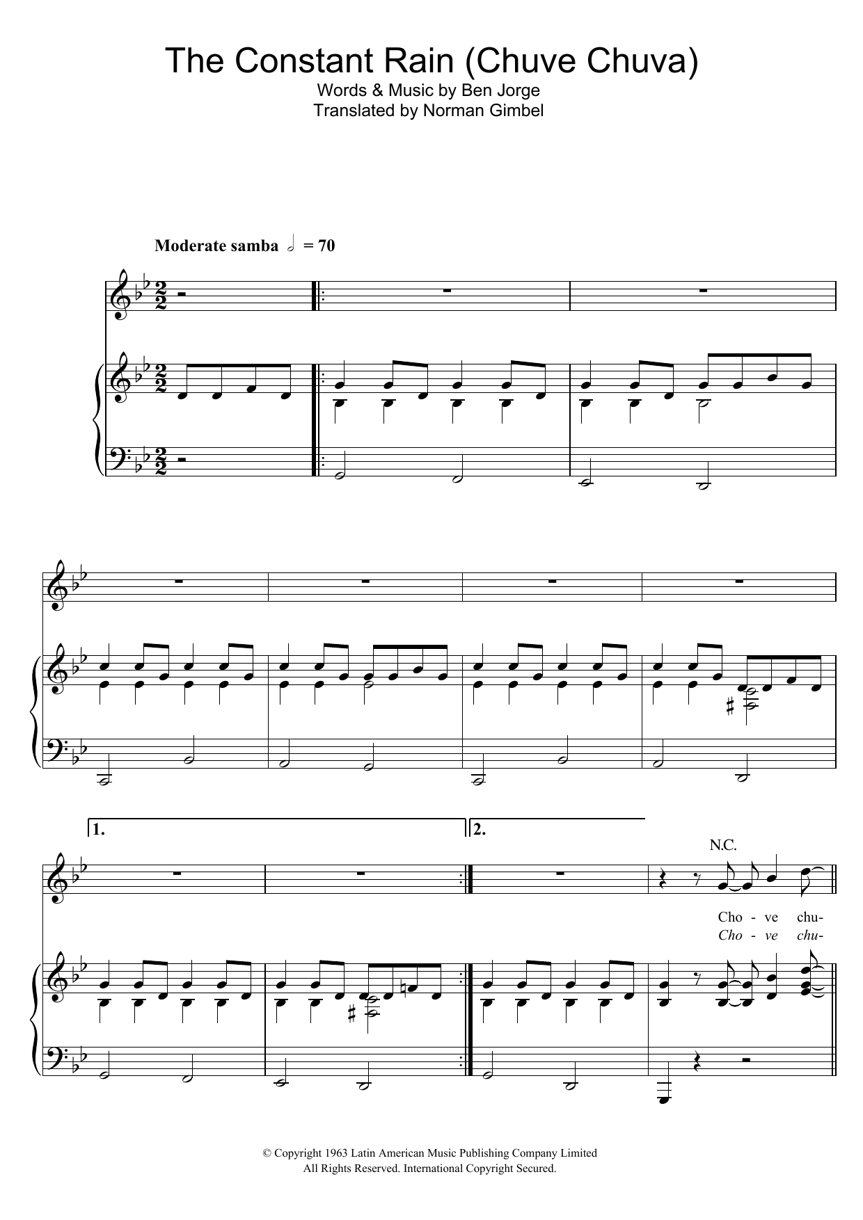 Sergio Mendes The Constant Rain (Chove Chuva) Sheet Music