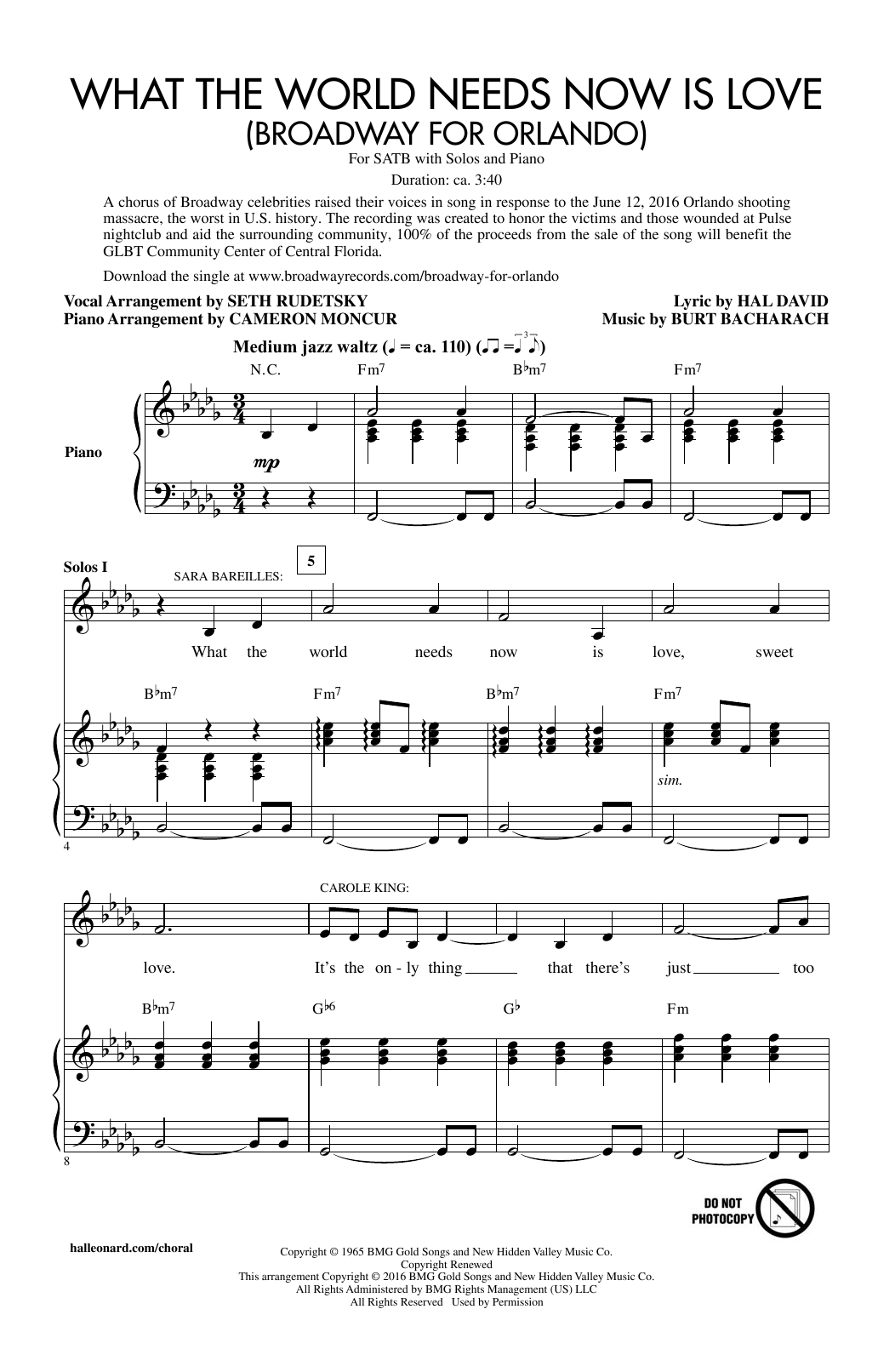 Seth Rudetsky What The World Needs Now Is Love Sheet Music