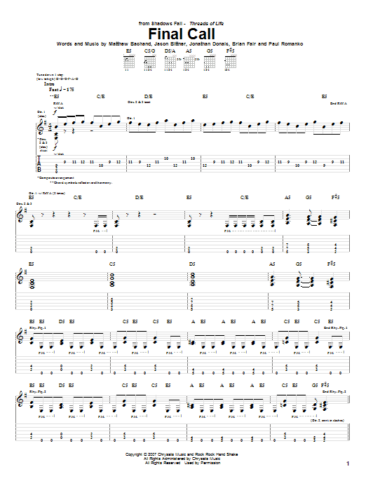 Shadows Fall Final Call Sheet Music