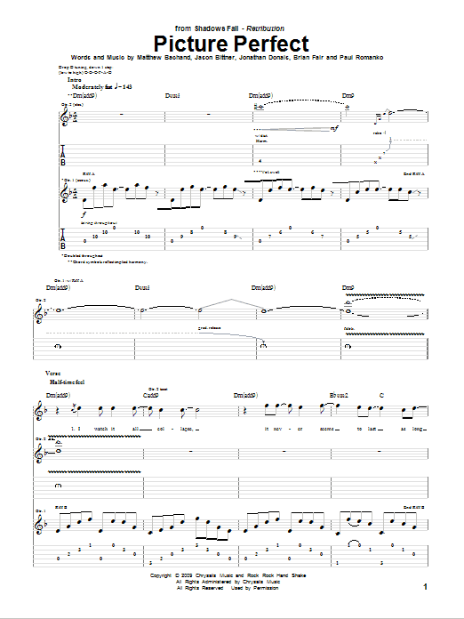 Shadows Fall Picture Perfect Sheet Music