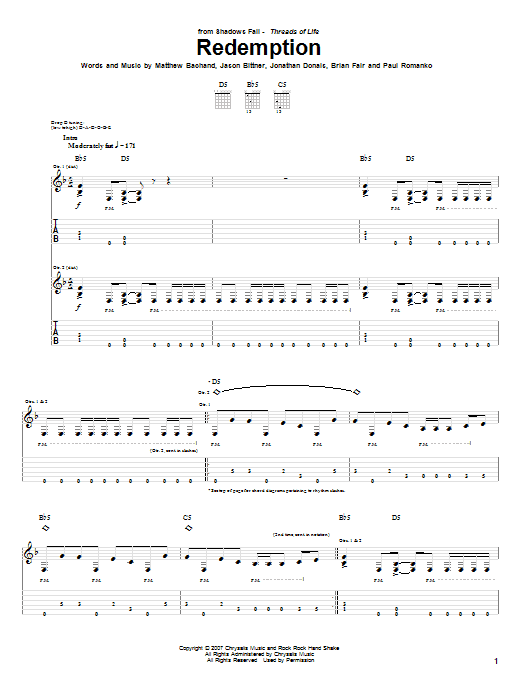 Shadows Fall Redemption Sheet Music
