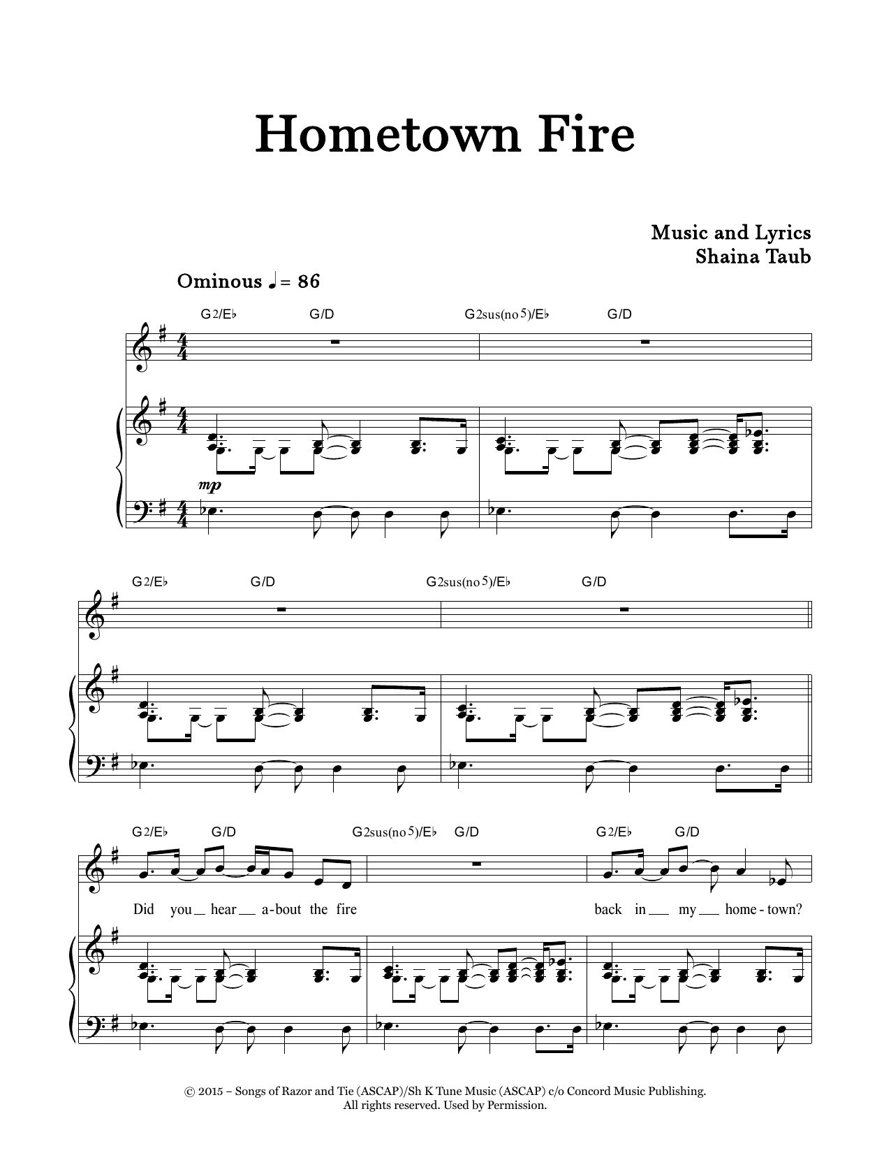 Shaina Taub Hometown Fire Sheet Music