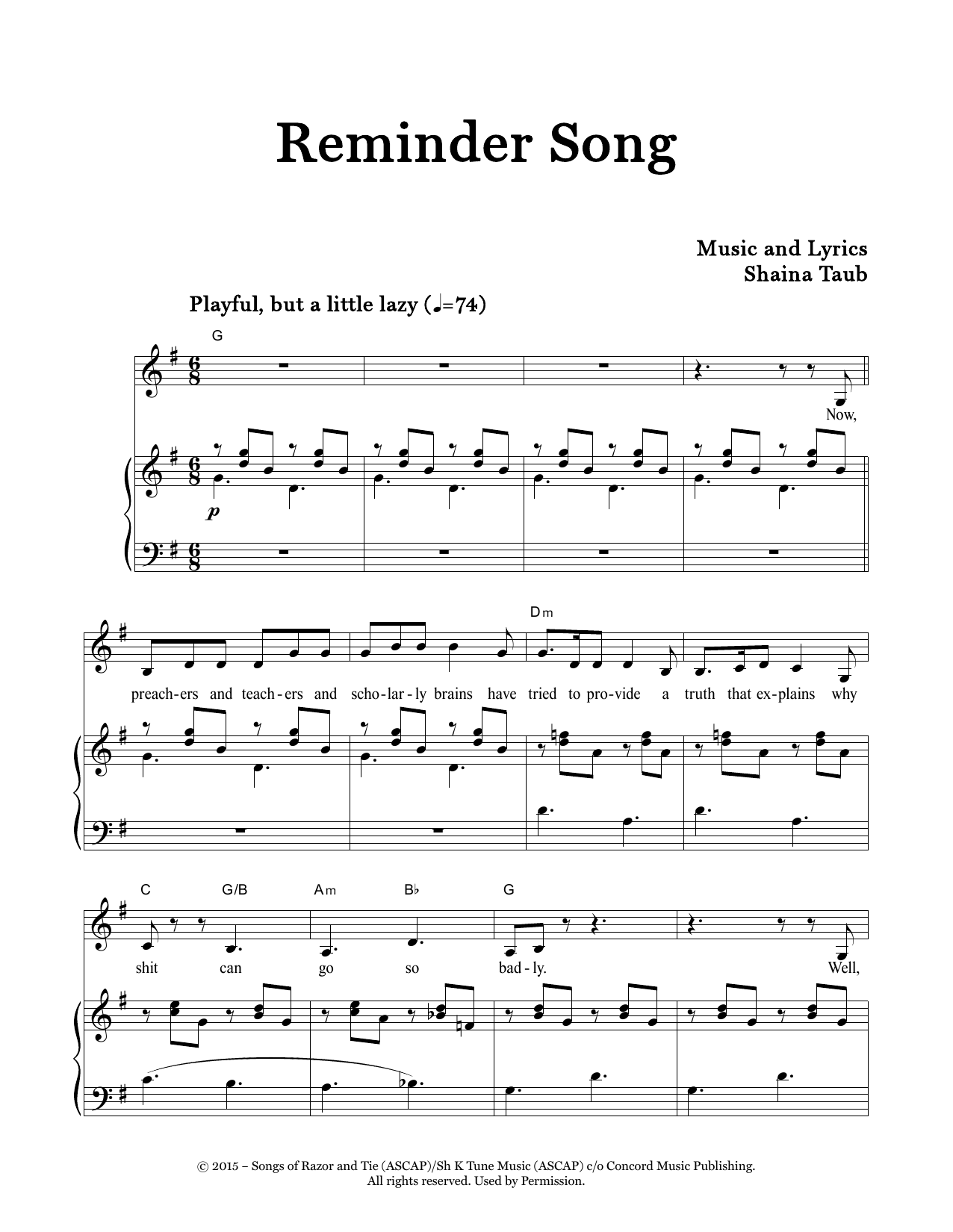 Shaina Taub Reminder Song Sheet Music