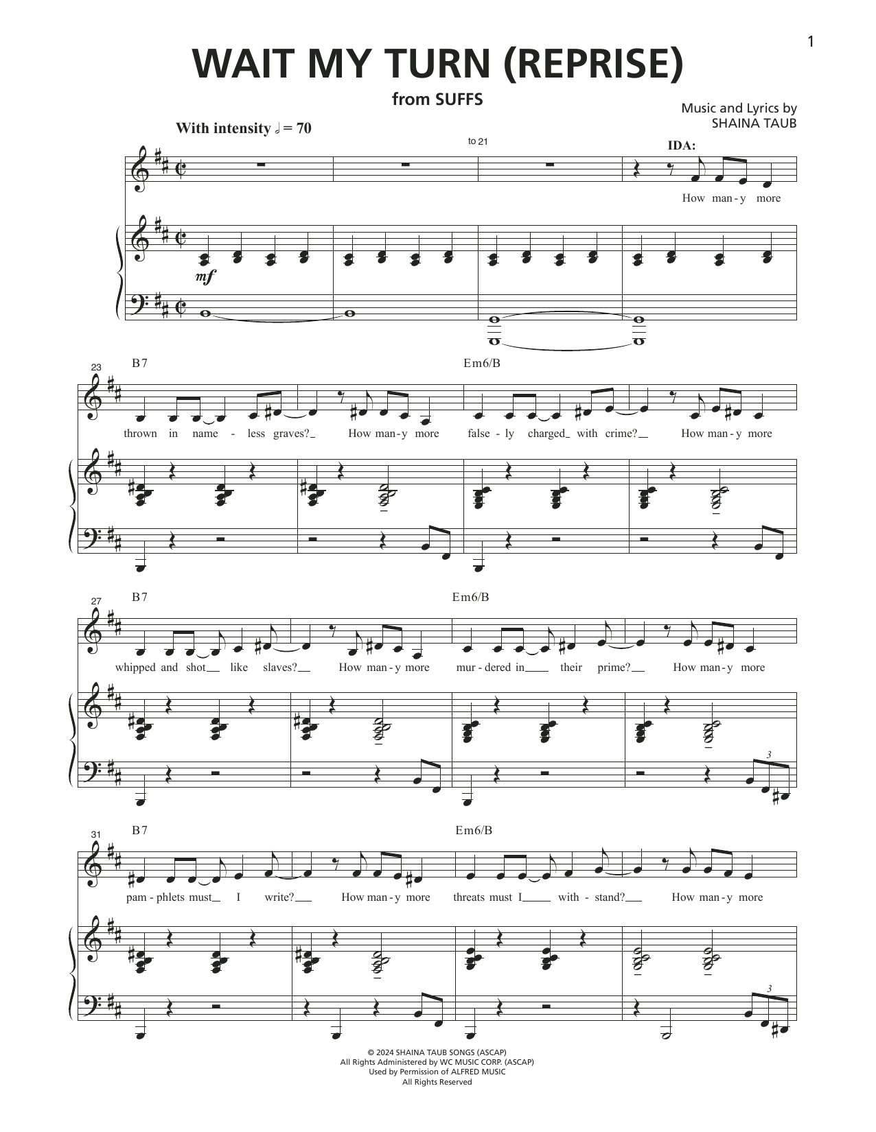 Shaina Taub Wait My Turn (Reprise) (from Suffs) Sheet Music