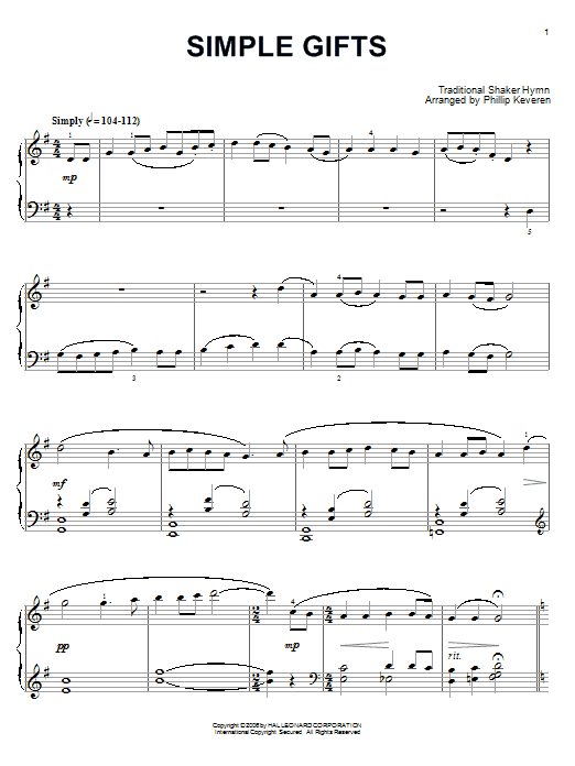 Traditional Shaker Hymn Simple Gifts (arr. Phillip Keveren) Sheet Music