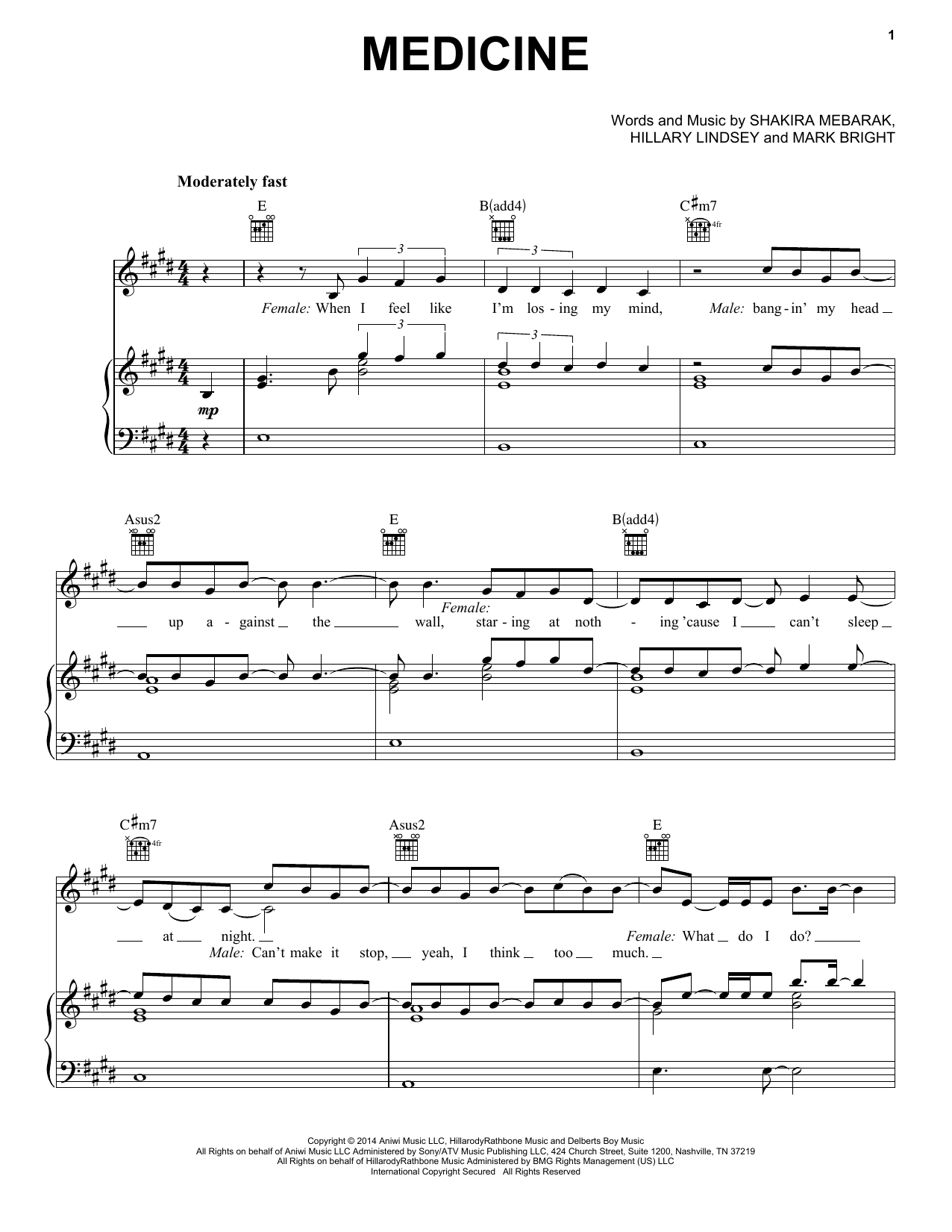 Shakira Medicine Sheet Music