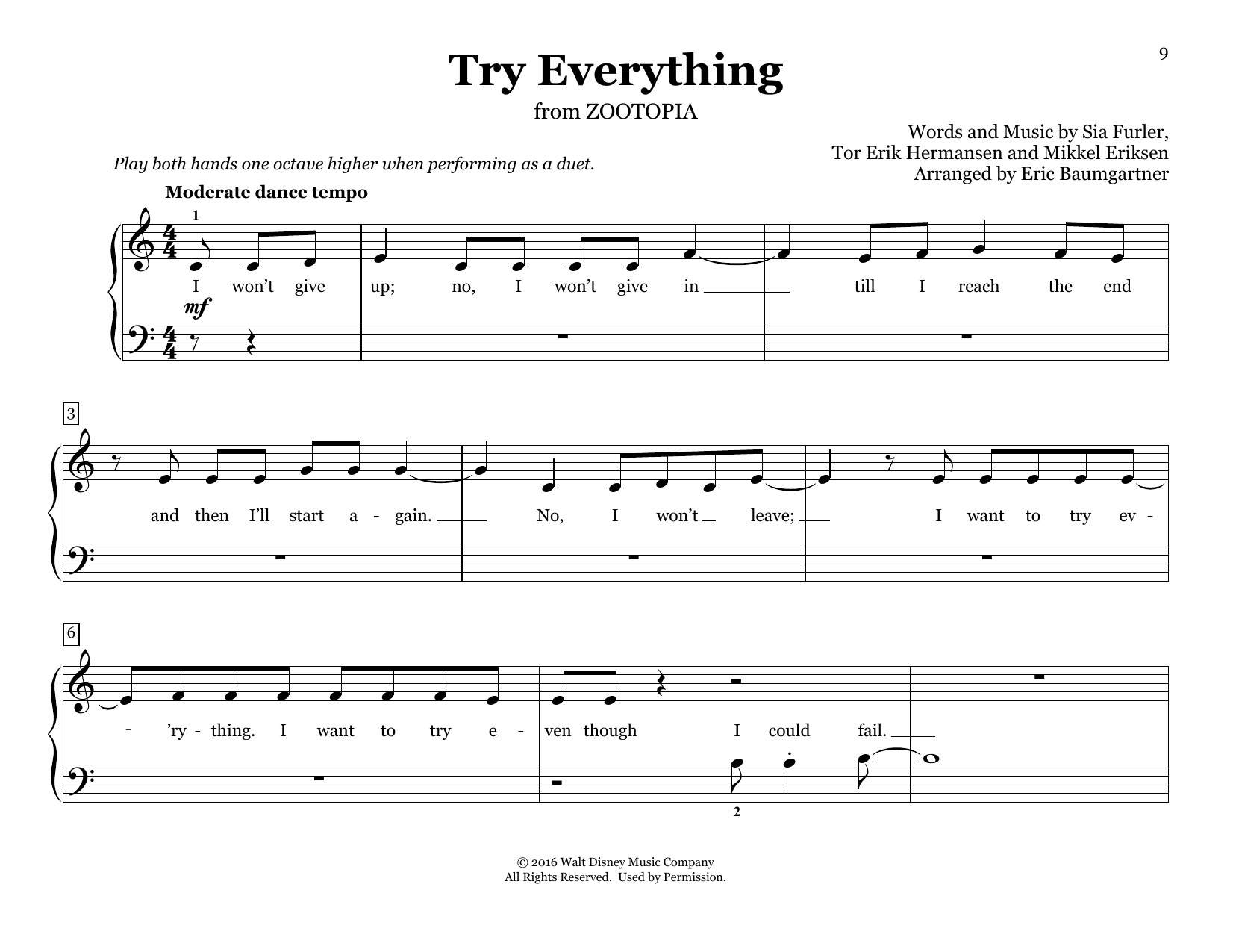 Shakira Try Everything (from Zootopia) (arr. Eric Baumgartner) Sheet Music