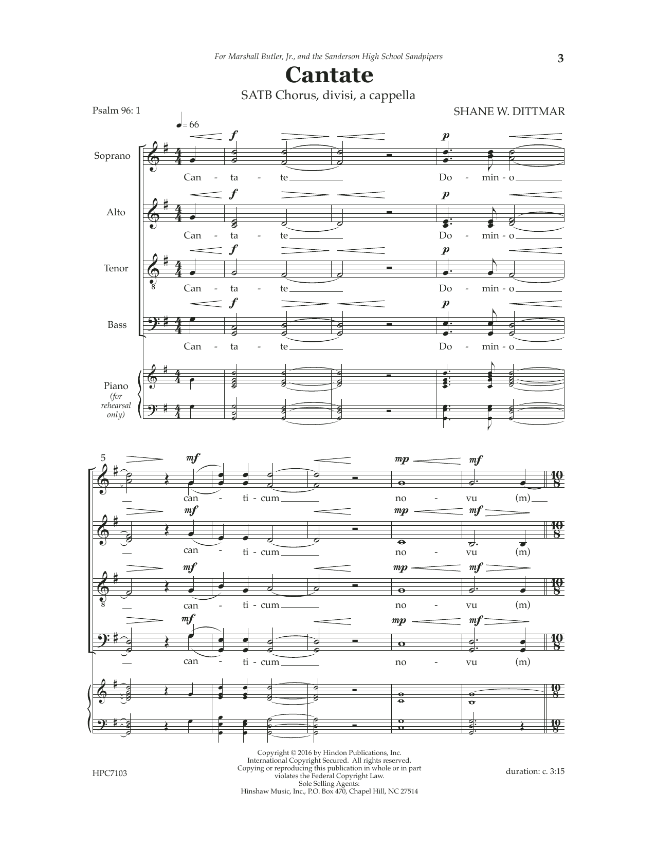 Shane Dittmar Cantate Sheet Music
