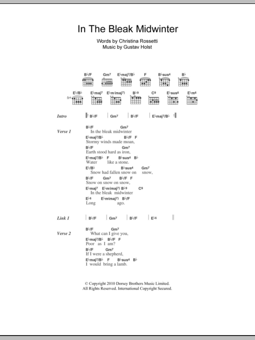 Shawn Colvin In The Bleak Midwinter Sheet Music