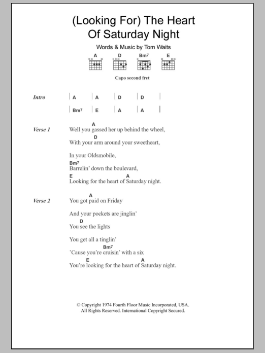 Shawn Colvin (Looking For) The Heart Of Saturday Night Sheet Music