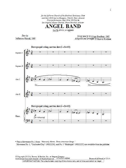 Shawn Kirchner Angel Band Sheet Music