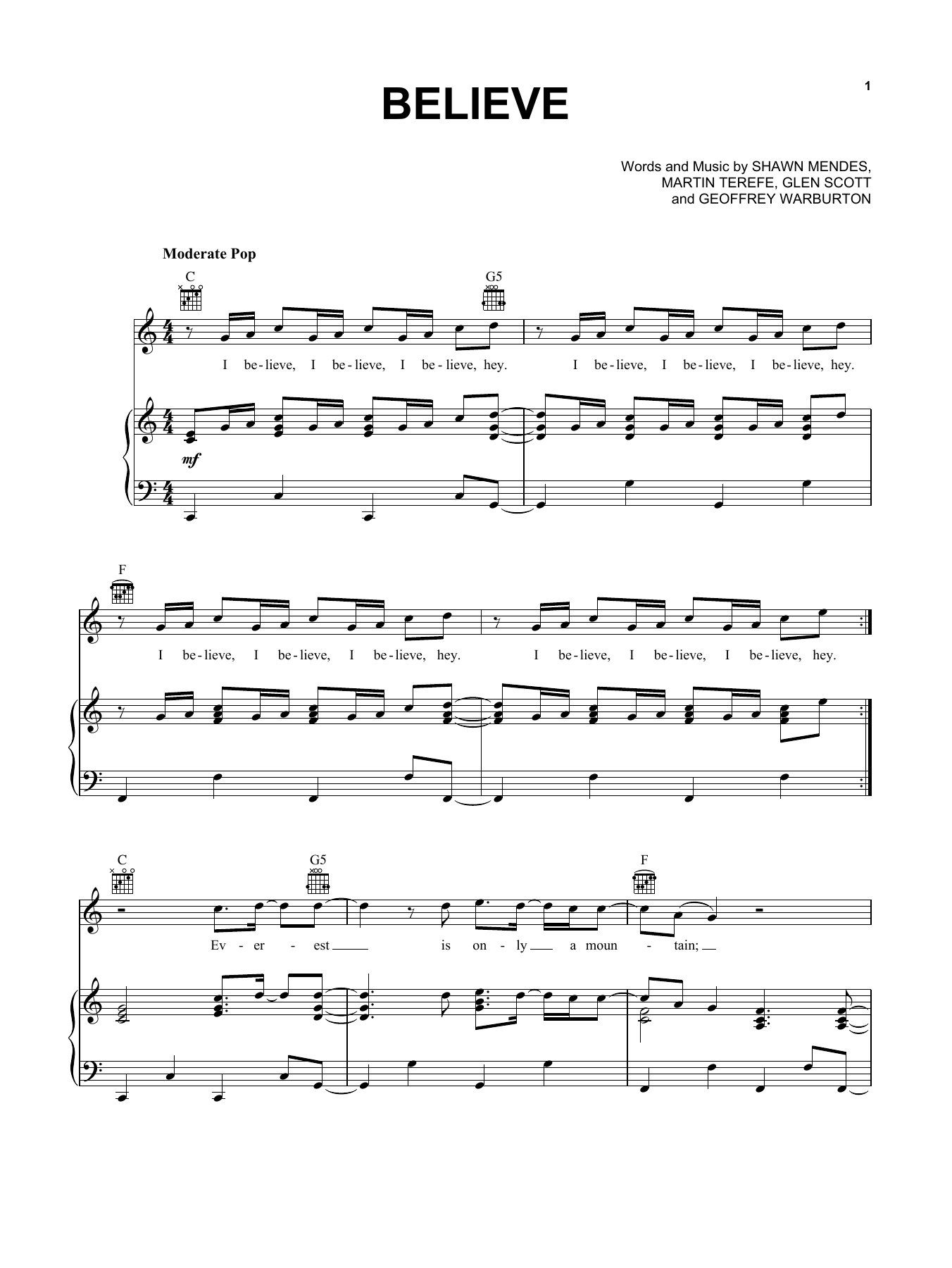 Shawn Mendes Believe (from Disney's Descendants) Sheet Music