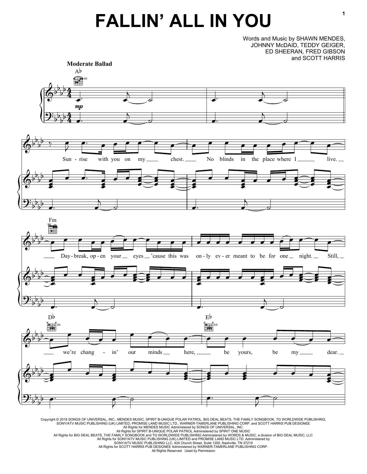 Shawn Mendes Fallin' All In You Sheet Music