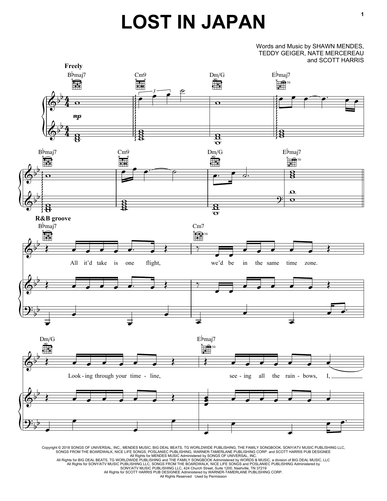 Shawn Mendes Lost In Japan Sheet Music