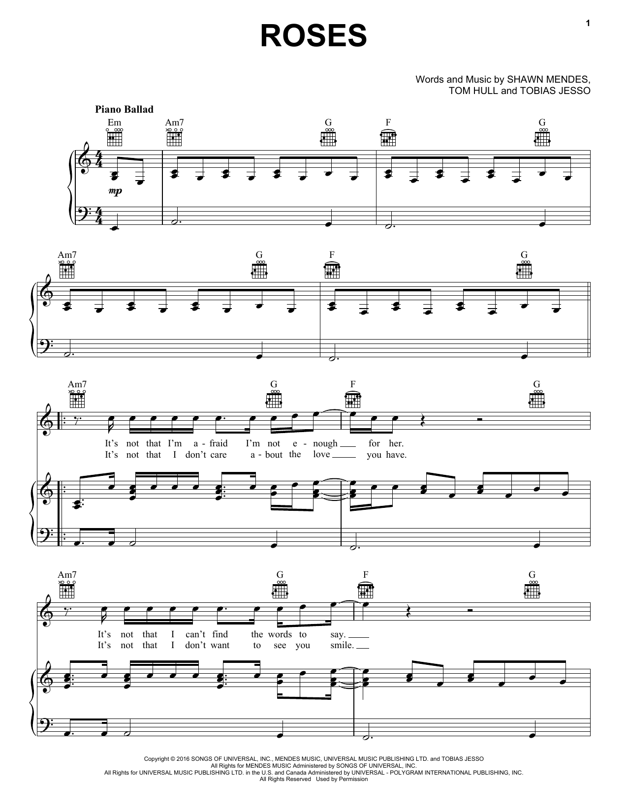 Shawn Mendes Roses Sheet Music
