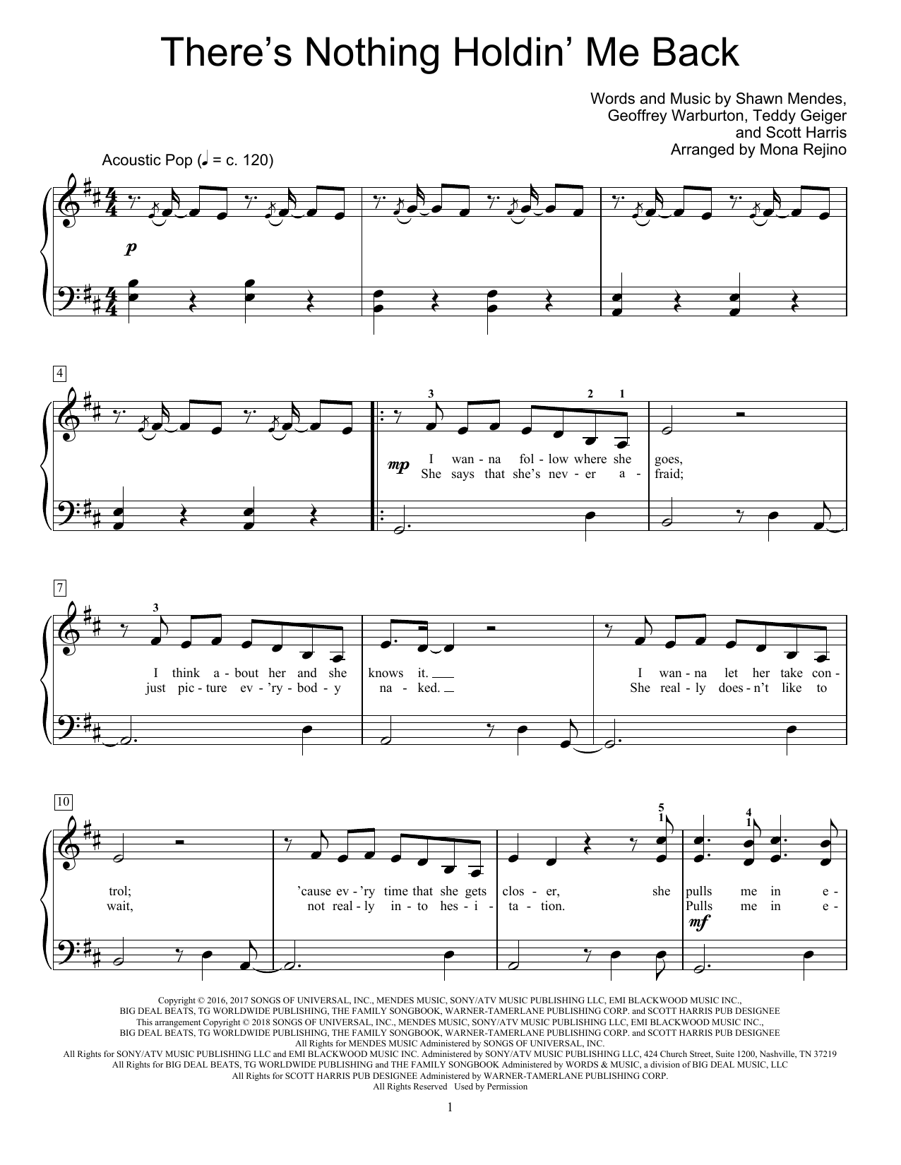 Shawn Mendes There's Nothing Holdin' Me Back (arr. Mona Rejino) Sheet Music