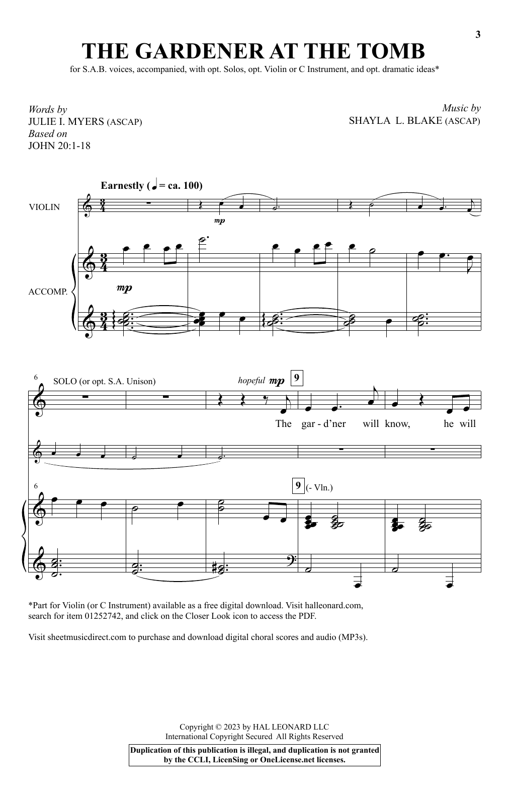 Shayla L. Blake The Gardener At The Tomb Sheet Music