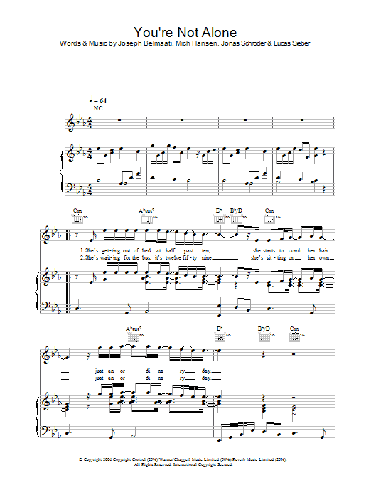 Shayne Ward You're Not Alone Sheet Music