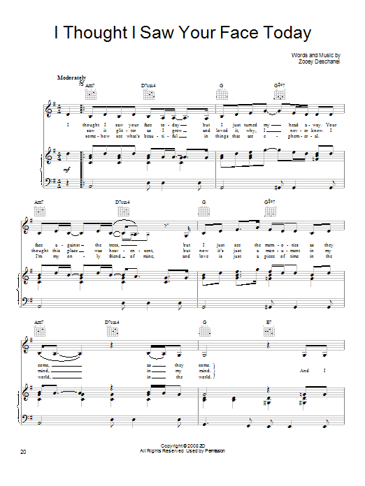 She & Him I Thought I Saw Your Face Today Sheet Music