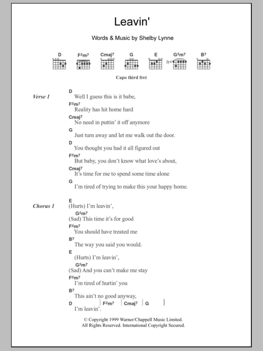 Shelby Lynne Leavin' Sheet Music