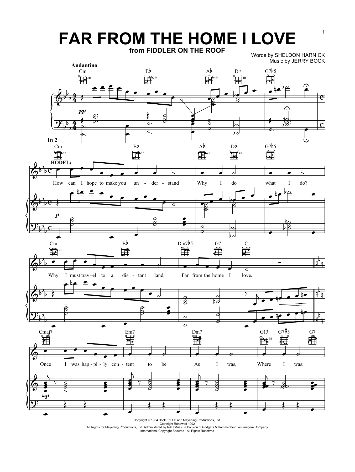 Sheldon Harnick Far From The Home I Love Sheet Music