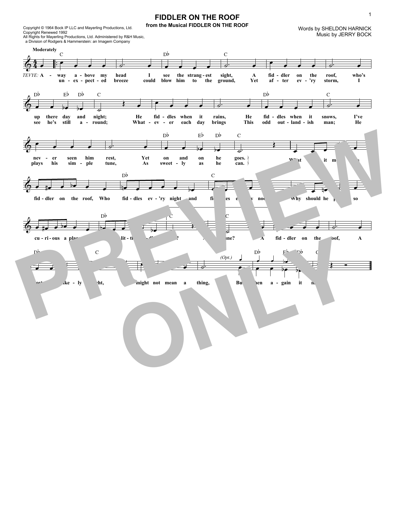 Sheldon Harnick Fiddler On The Roof Sheet Music