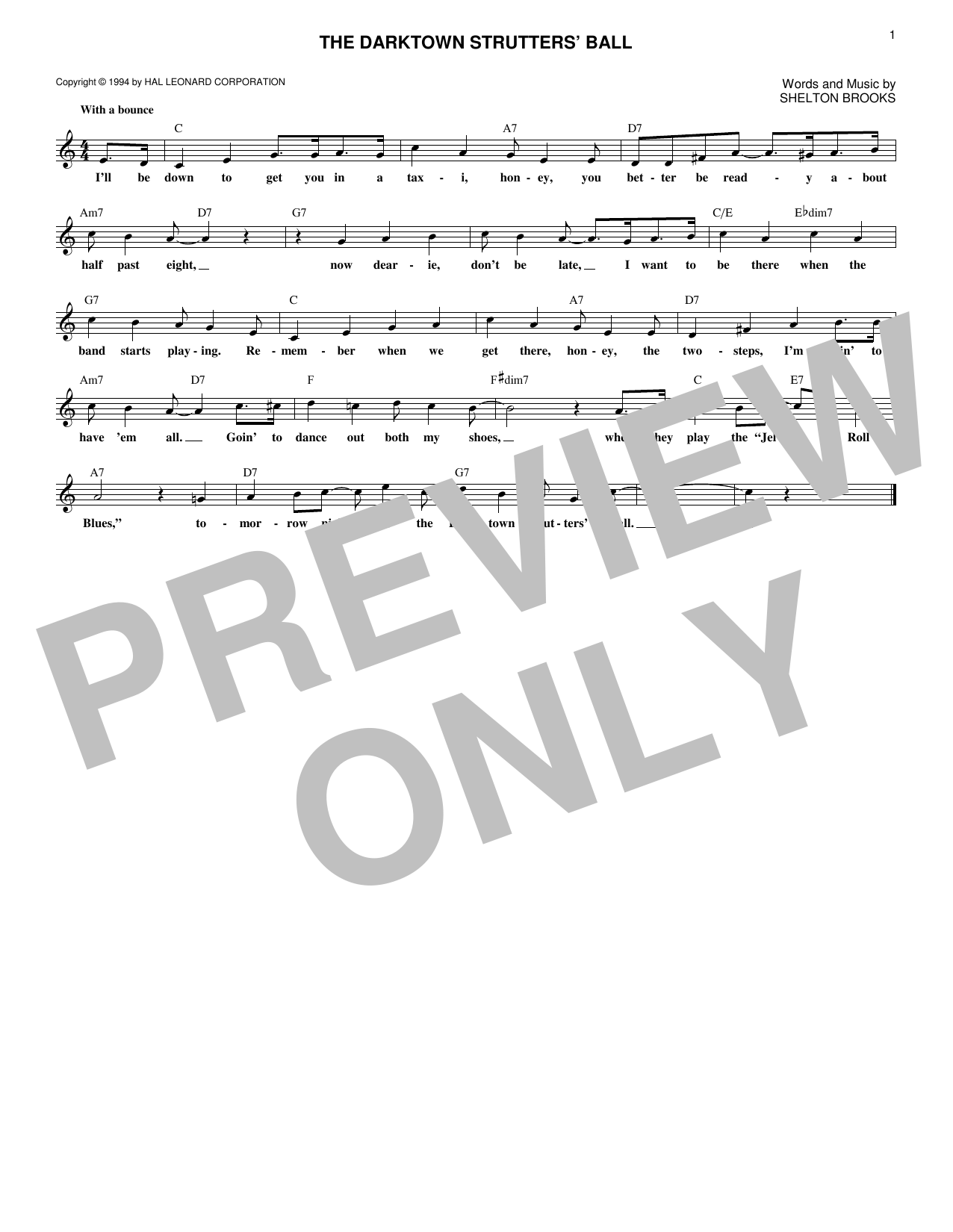 Shelton Brooks The Darktown Strutters' Ball Sheet Music