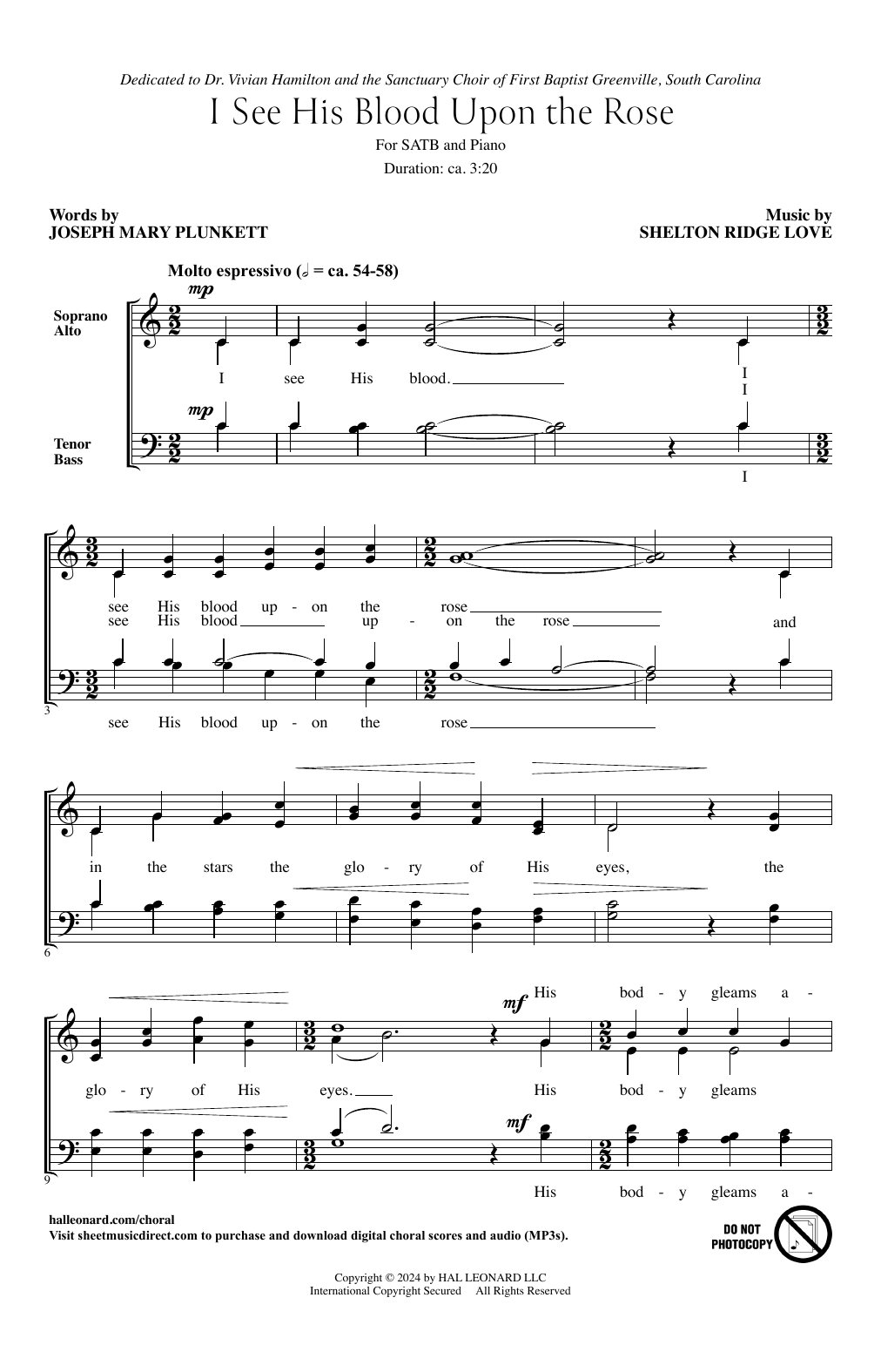 Shelton Ridge Love I See His Blood Upon The Rose Sheet Music