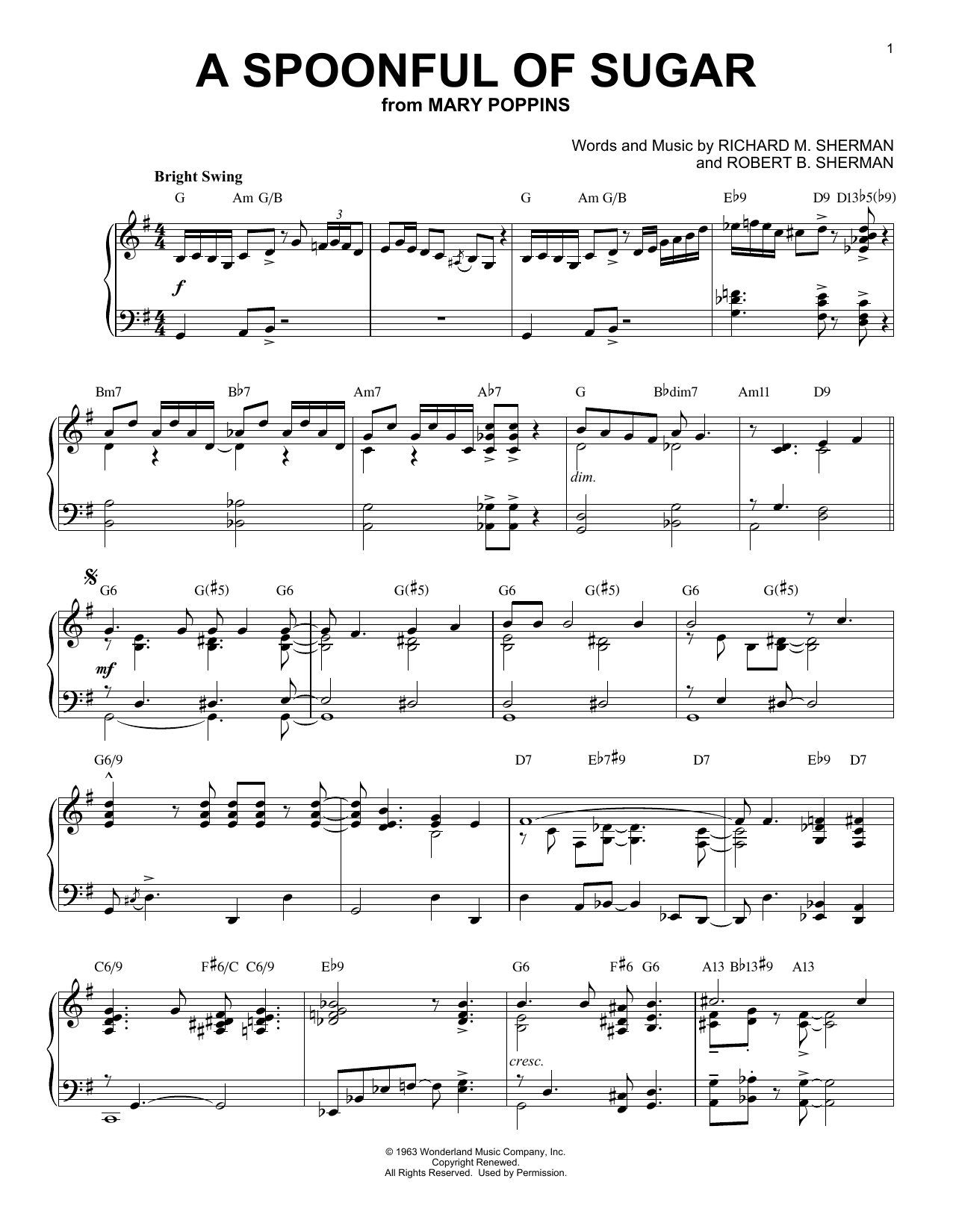 Sherman Brothers A Spoonful Of Sugar [Jazz version] (from Mary Poppins) Sheet Music