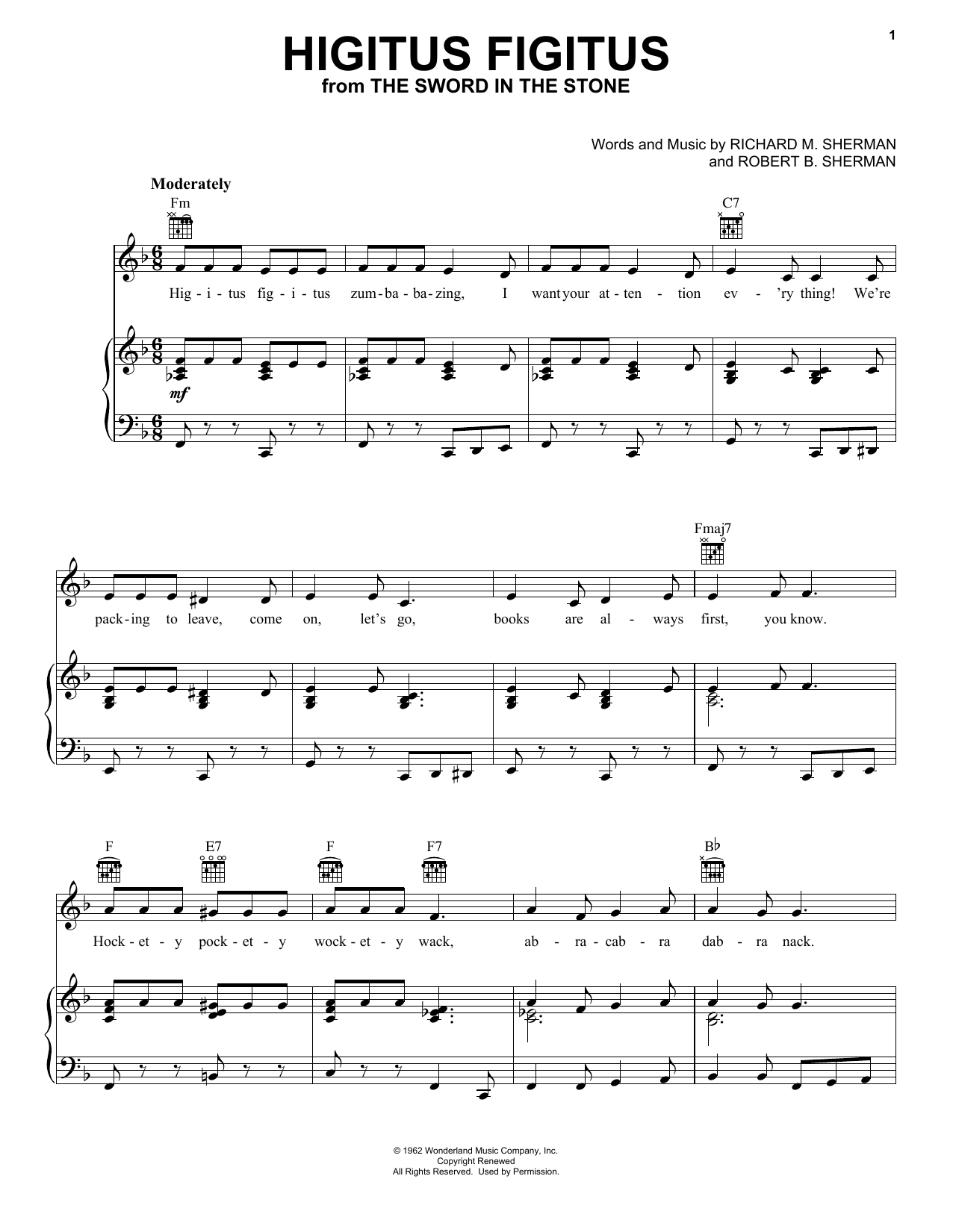 Sherman Brothers Higitus Figitus (from The Sword In The Stone) Sheet Music