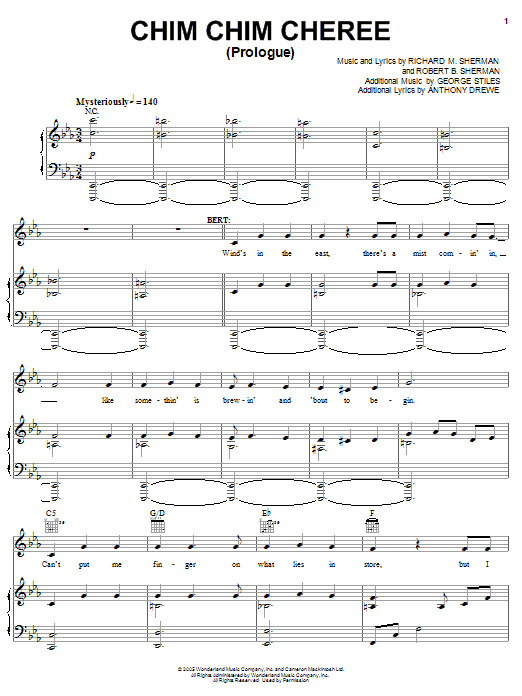 Sherman Brothers Prologue / Chim Chim Cher-ee Sheet Music