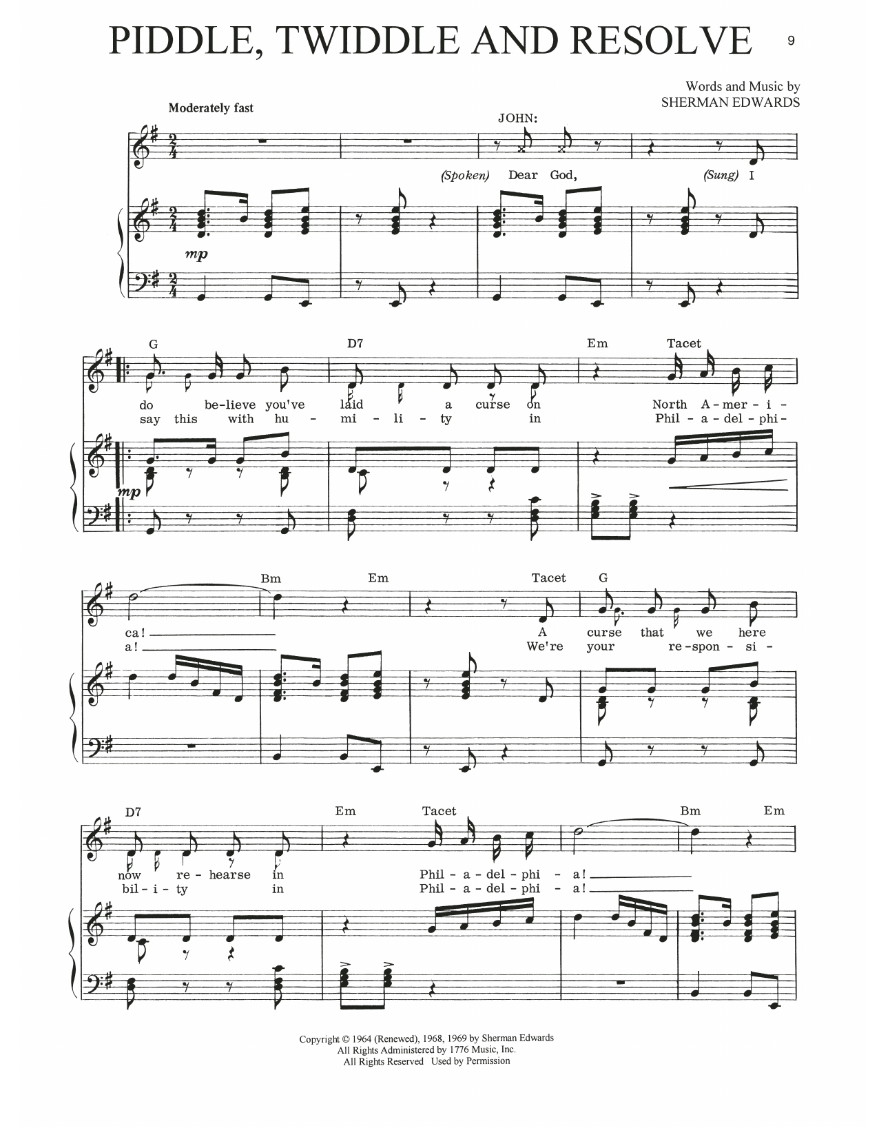 Sherman Edwards Piddle, Twiddle And Resolve (from 1776) Sheet Music